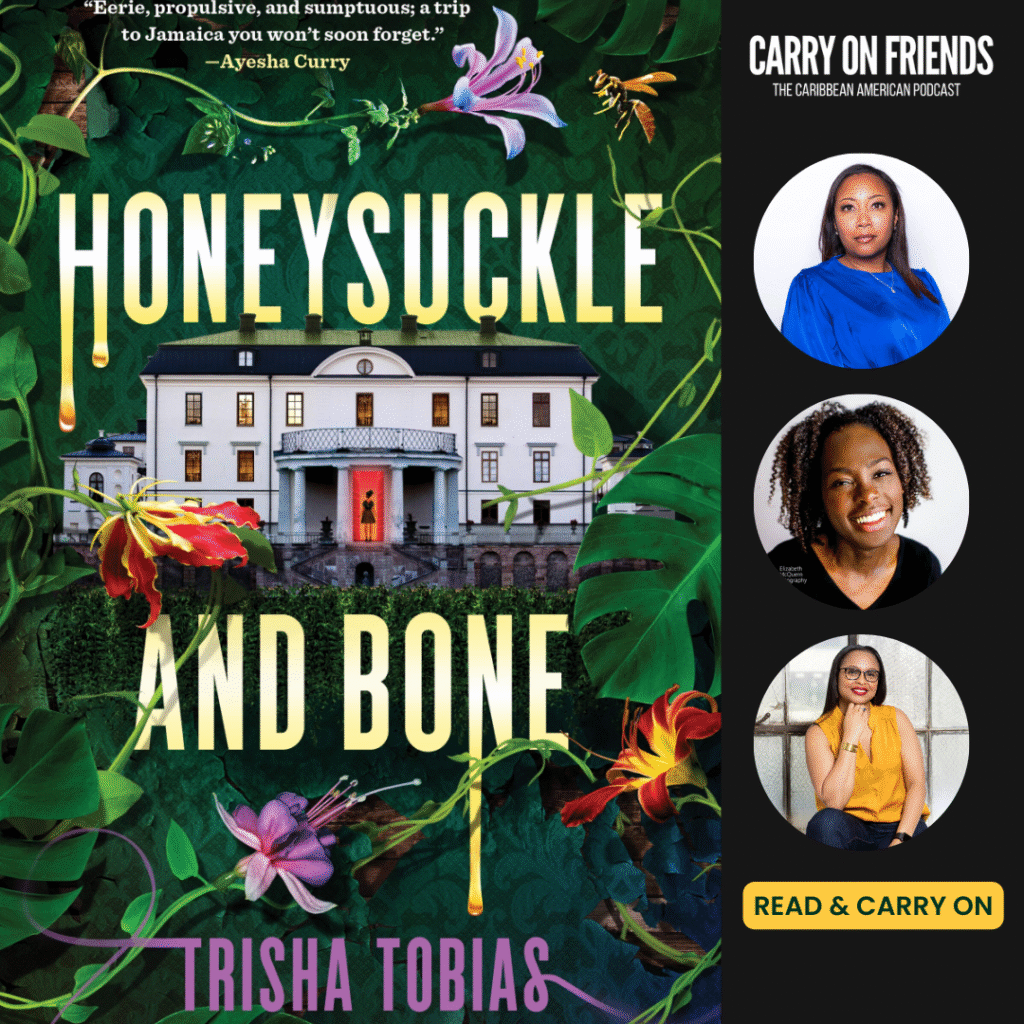 cover of honeysuckle and bone by Trisha Tobias and photos of Nicole Dubois, onicia muller and Kerry-Ann on Carry On Friends